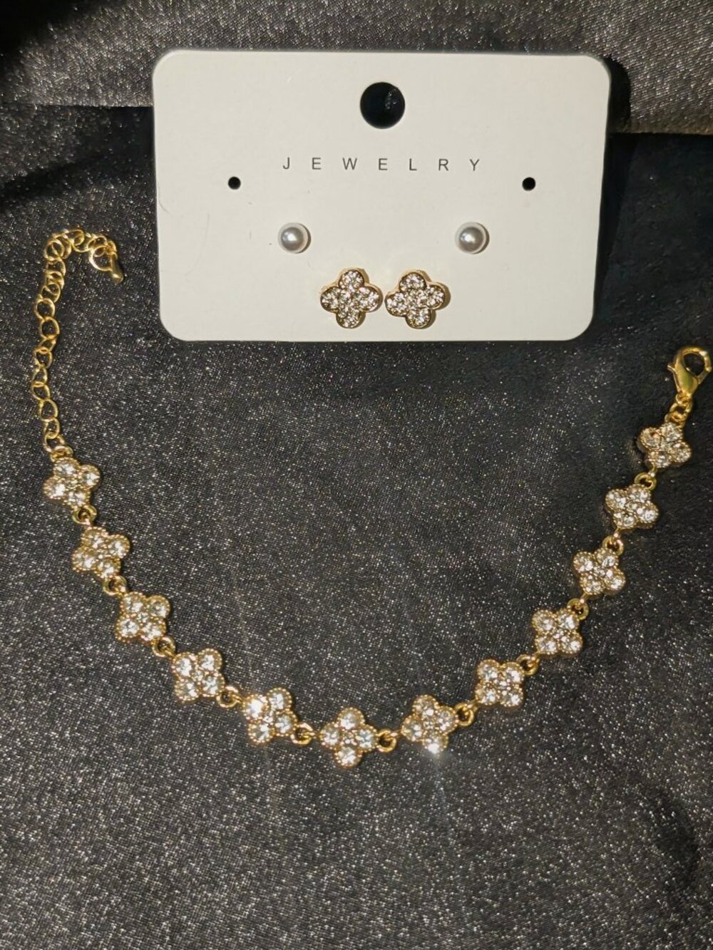 14k Gold over stainless steel 4 leaf clover bracelet earrings jewelry set NWT